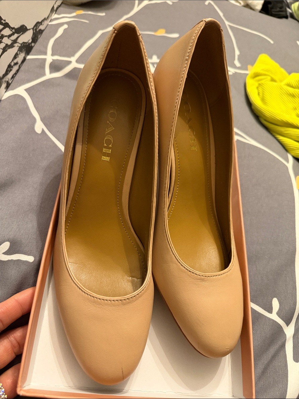 Coach Leather Round-Toe Heels in Nude